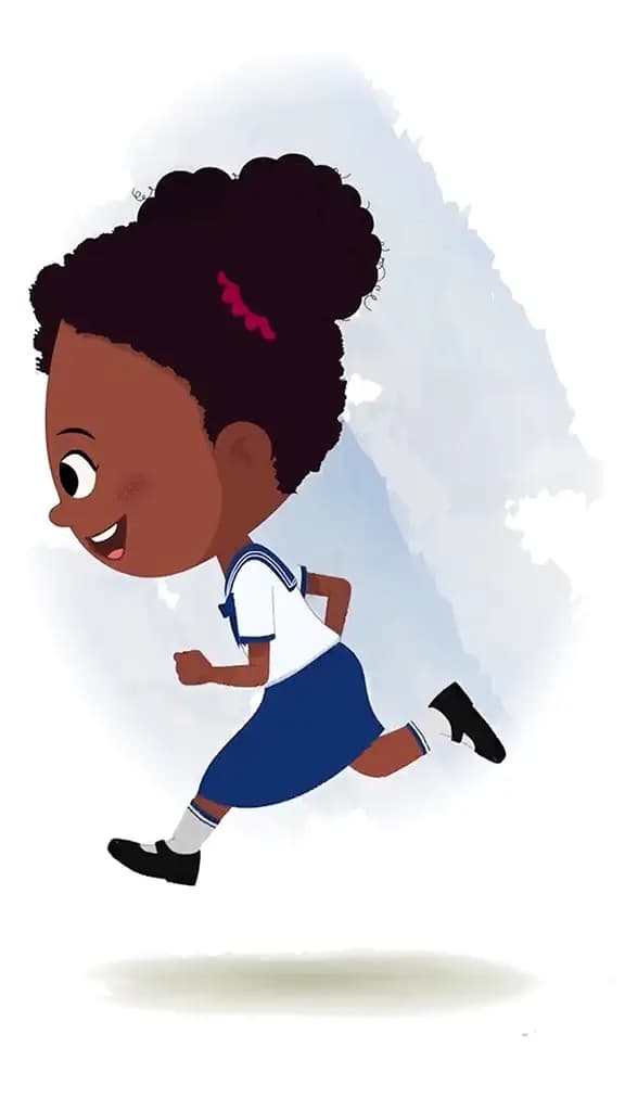 A little black girl running fast side view animated cartoon character aka kaya