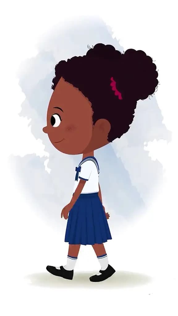 A little black girl walking side view animated cartoon character aka kaya