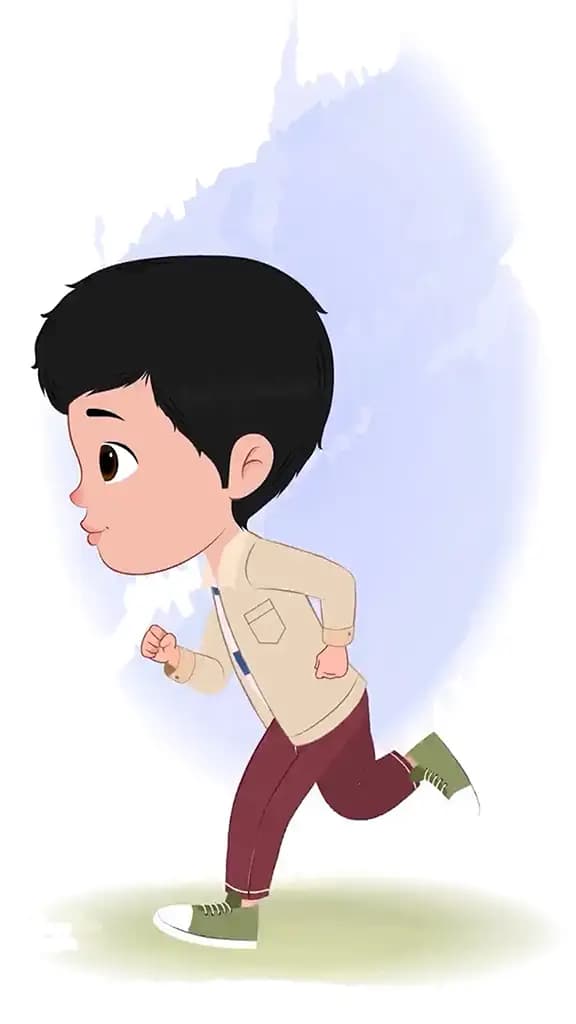 A cool boy running fast side view animated cartoon character aka rahul