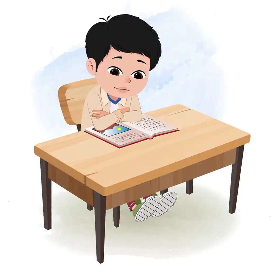 A cool boy reading a book and sitting on the table animated cartoon character aka rahul