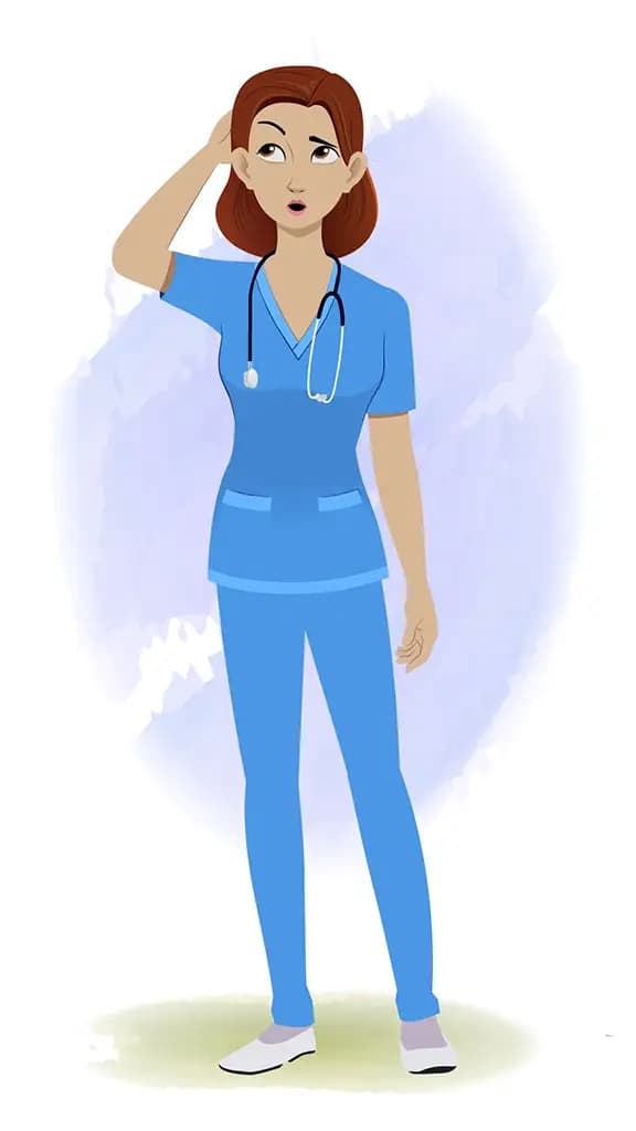 A confused female nurse animated cartoon character aka miss.teresa