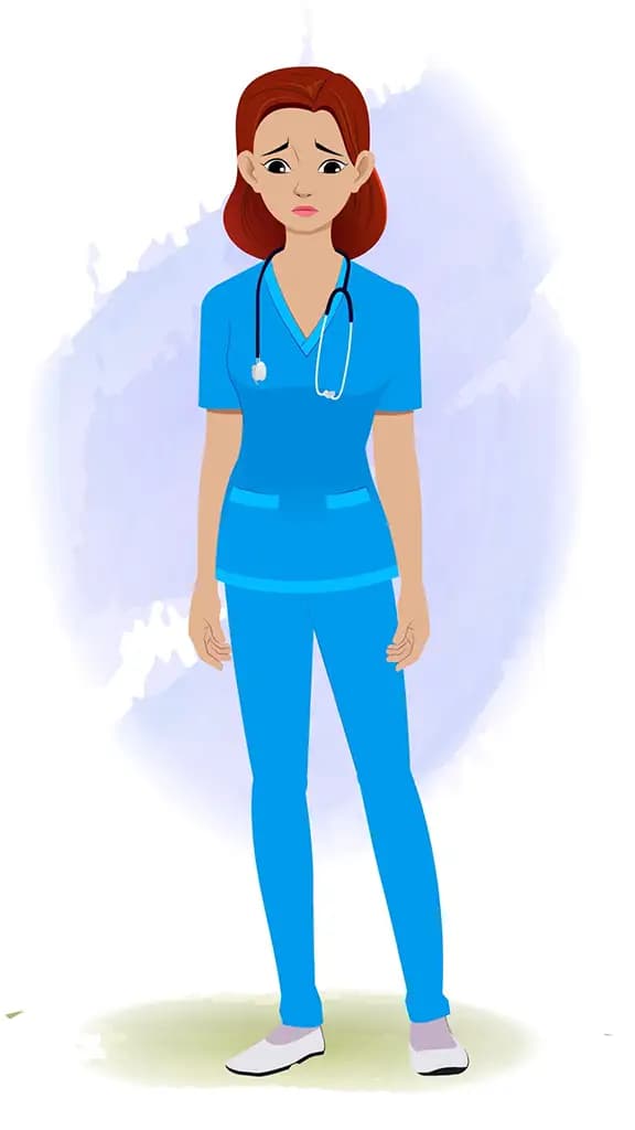 A sad female nurse animated cartoon character aka miss.teresa