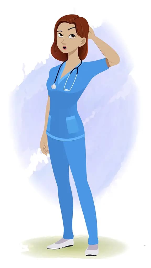 A confused female nurse animated cartoon character aka miss.teresa 3/4