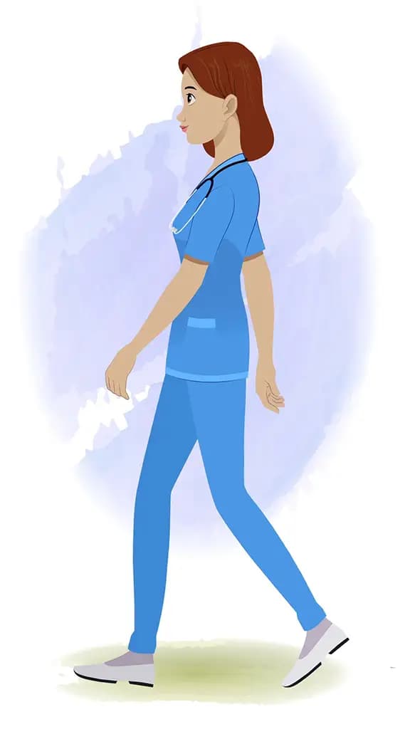 A female nurse walking side view animated cartoon character aka miss.teresa