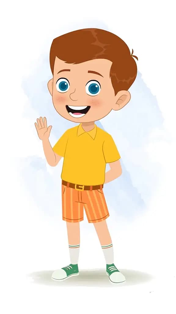 A little boy saying hello animated cartoon character aka johny