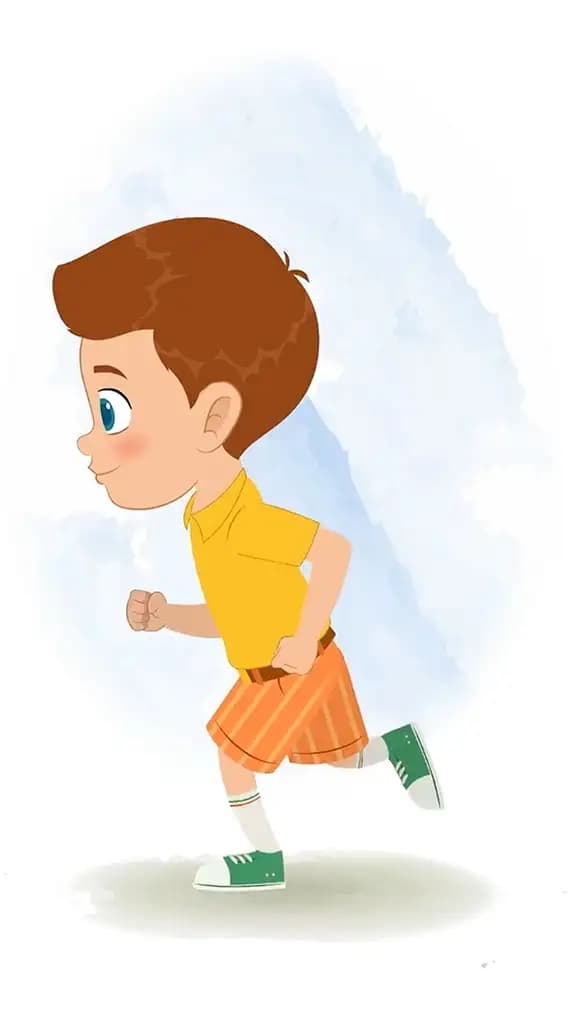 A little boy running fast side view animated cartoon character aka johny