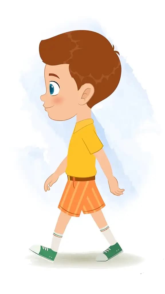 A little boy walking side view animated cartoon character aka johny