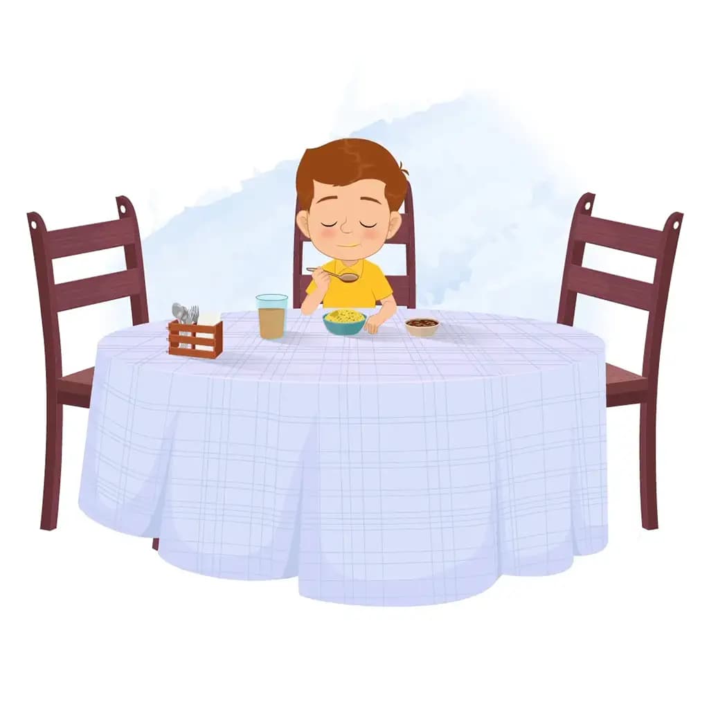A little boy eating breakfast animated cartoon character aka johny