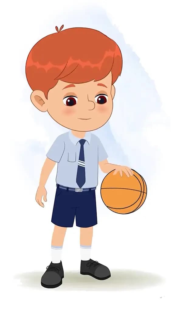 A cute school boy playing basketball animated cartoon character aka max