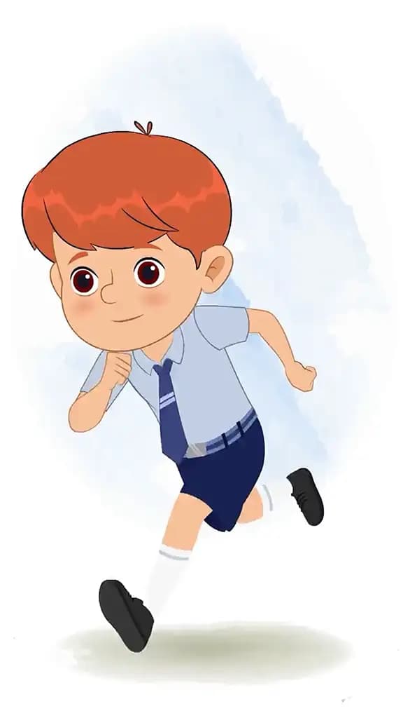 A red hair boy running fast side view animated cartoon character aka max