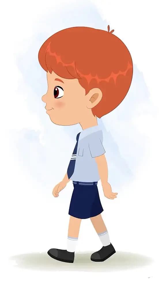 A red hair boy walking side view animated cartoon character aka max