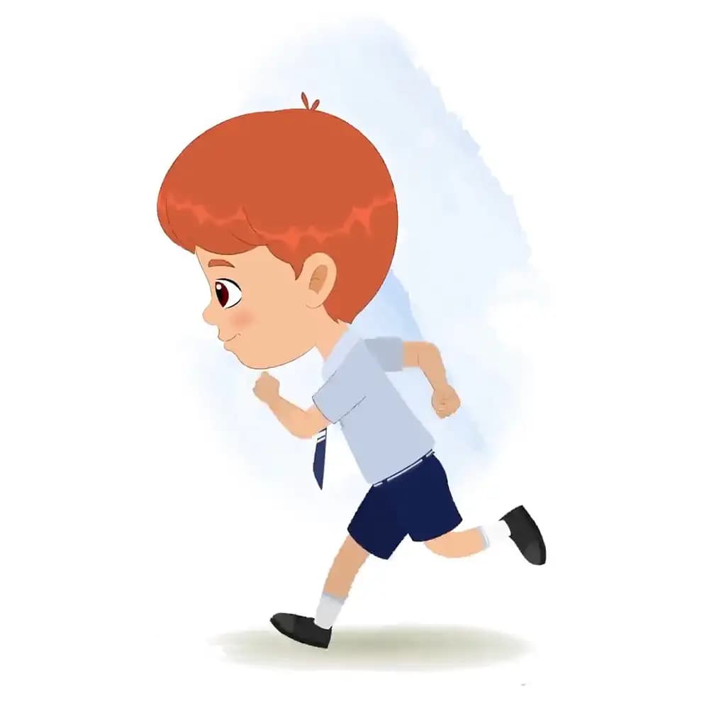A red hair boy running fast side view animated cartoon character aka max
