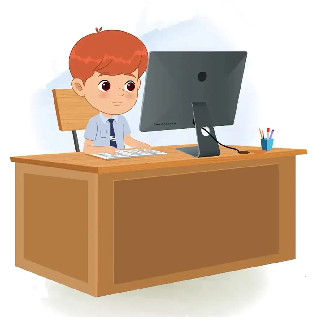 A red hair boy animated cartoon character working on a computer aka max