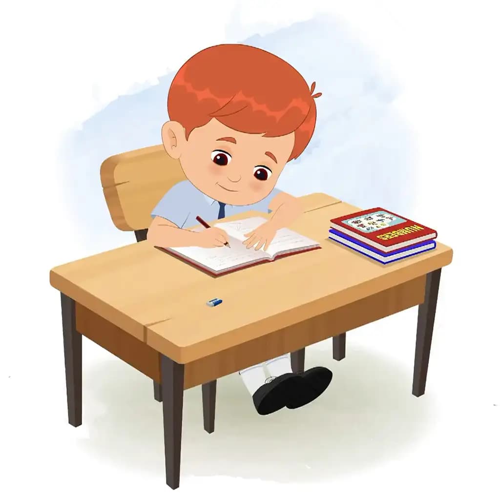 A red hair boy doing homework and sitting on the table animated cartoon character aka max