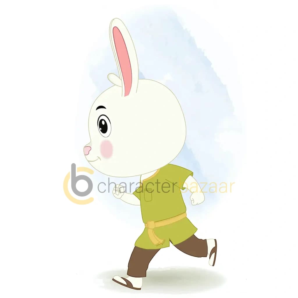 A rabbit running fast side view animated cartoon character aka heera the rabbit
