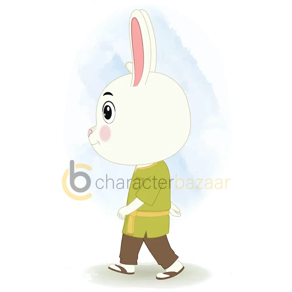 A rabbit walking side view animated cartoon character aka heera the rabbit
