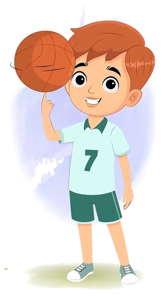 A sports boy playing basketball animated cartoon character aka roman