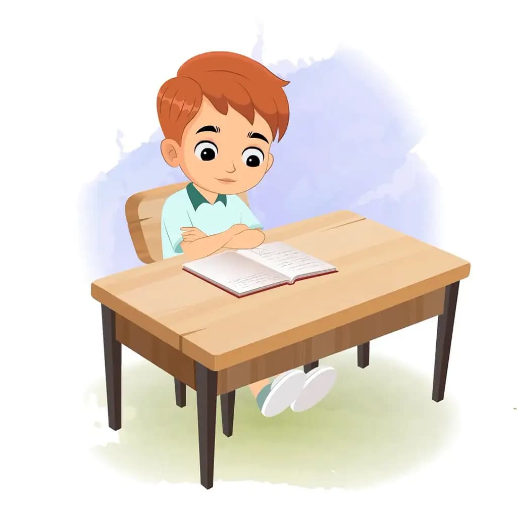 A sports boy reading a book and sitting on the table animated cartoon character aka roman