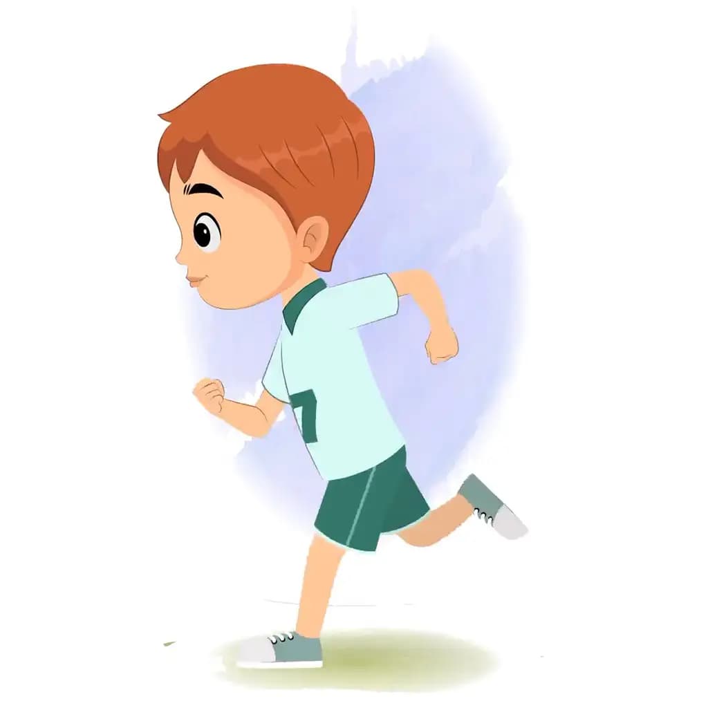 A sports boy running fast side view animated cartoon character aka roman
