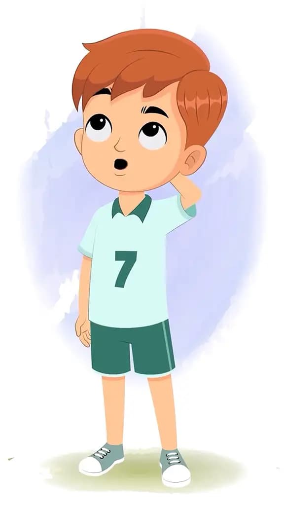 A confused sports boy animated cartoon character aka roman 3/4