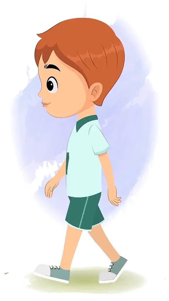 A sports boy walking side view animated cartoon character aka roman