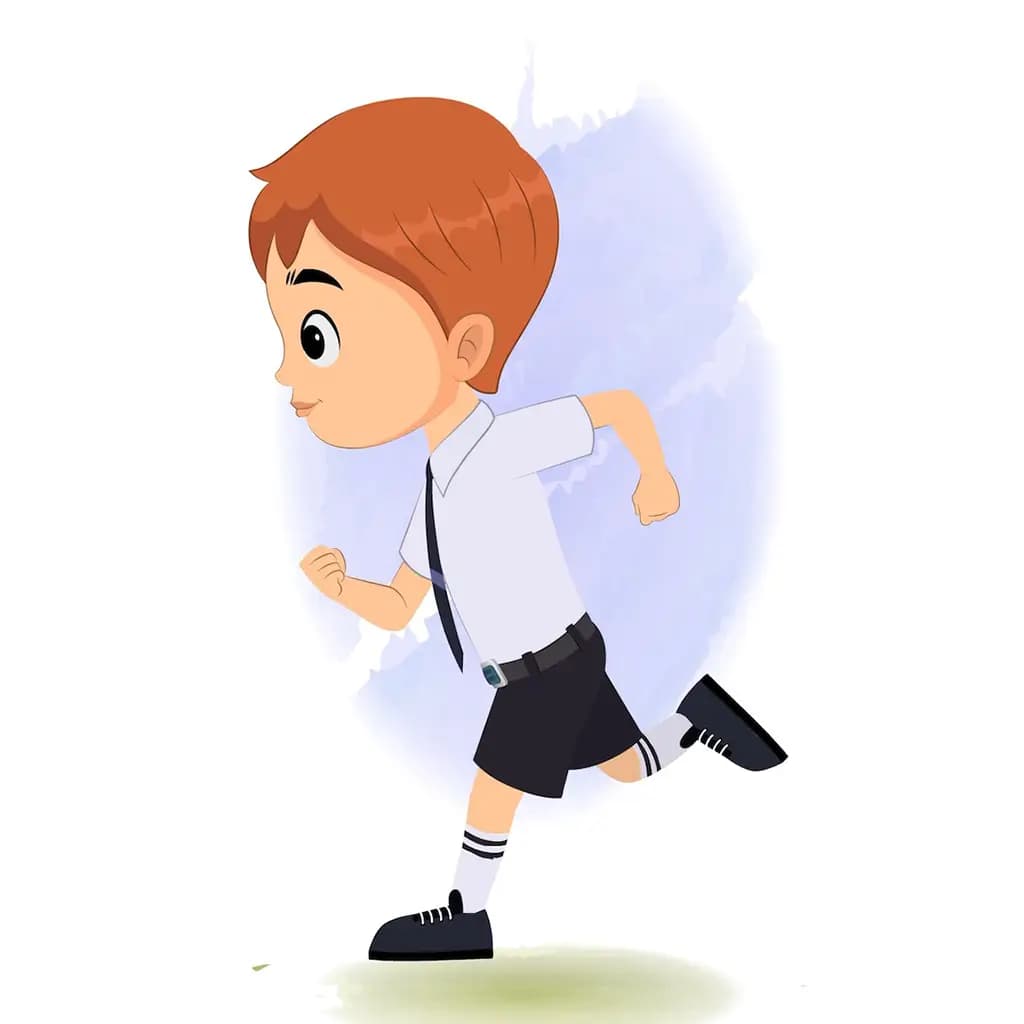 A little boy running fast side view animated cartoon character aka roman