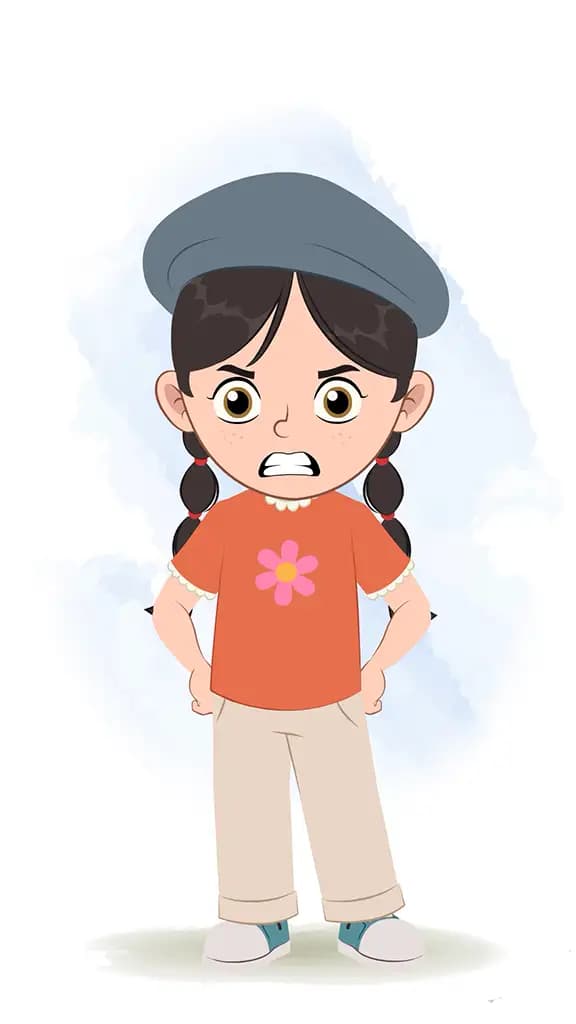 An angry cute girl animated cartoon character aka maya
