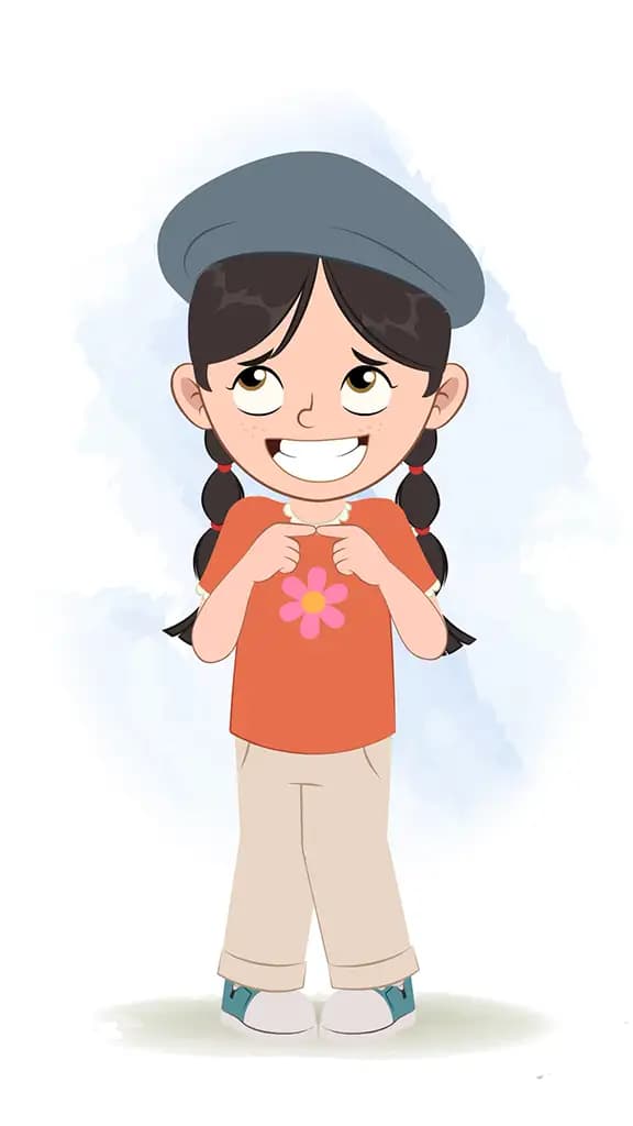 A nervous cute girl animated cartoon character aka maya