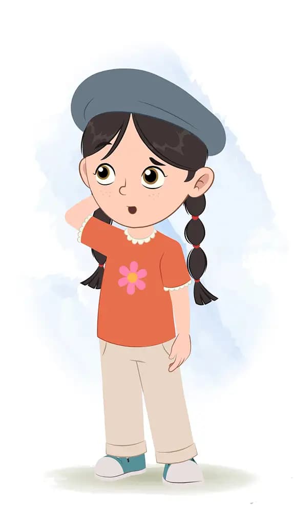 A confused cute girl animated cartoon character aka maya 3/4