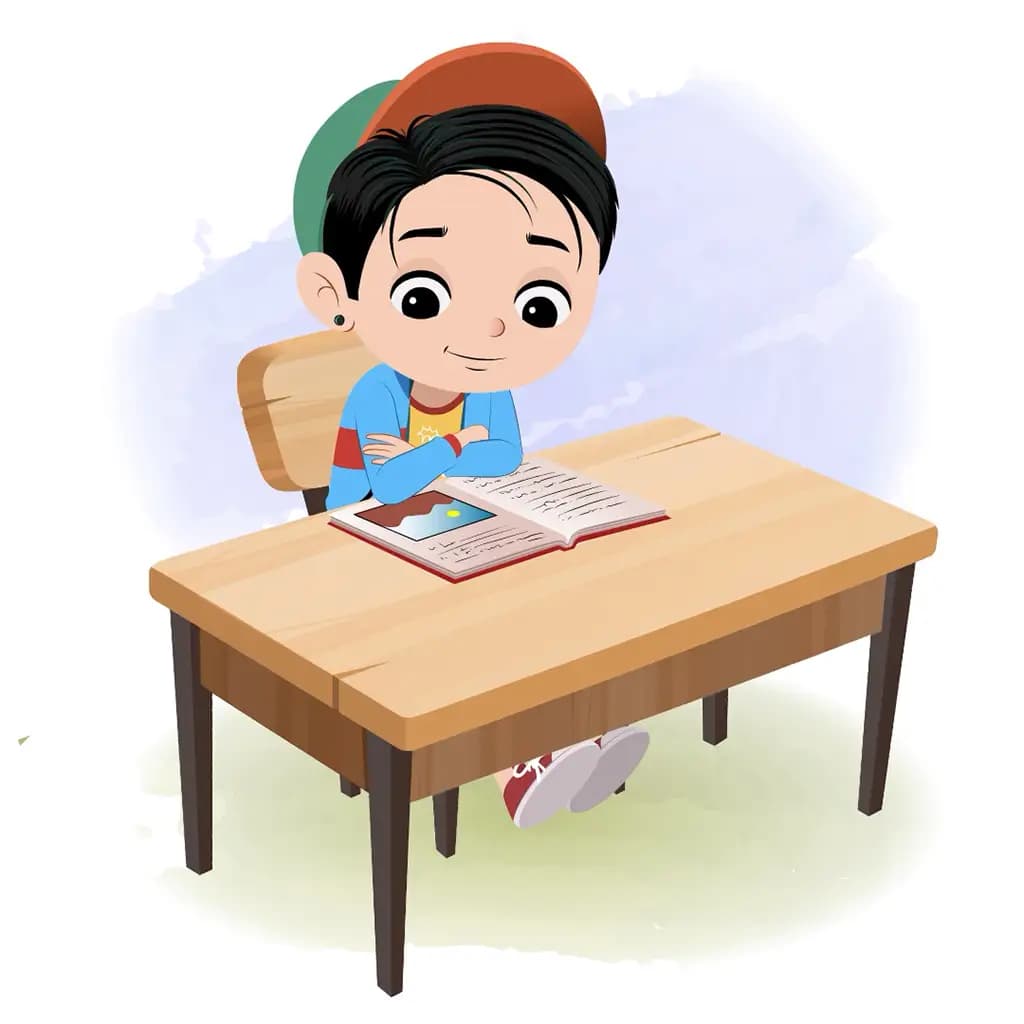 A stylish boy reading a book and sitting on the table animated cartoon character aka navi