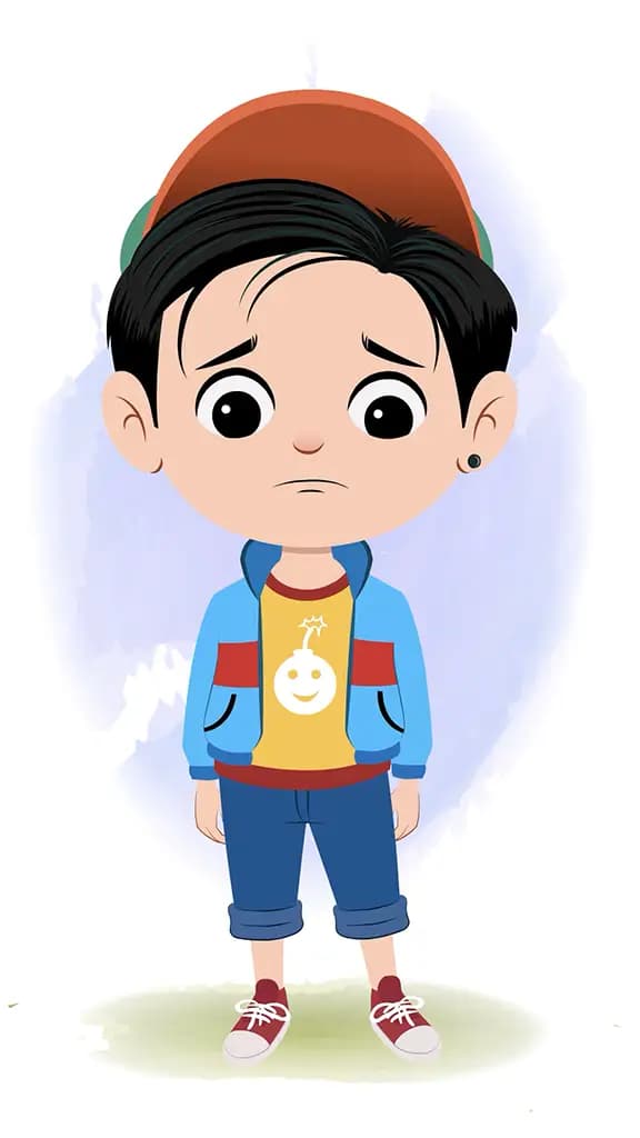 A stylish boy sad animated cartoon character aka navi