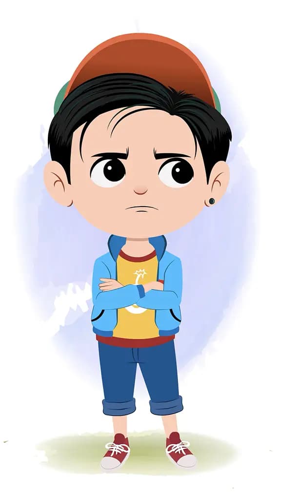 An annoyed stylish boy animated cartoon character aka navi