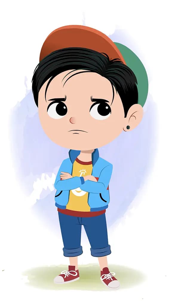 An annoyed stylish boy animated cartoon character aka navi 3/4