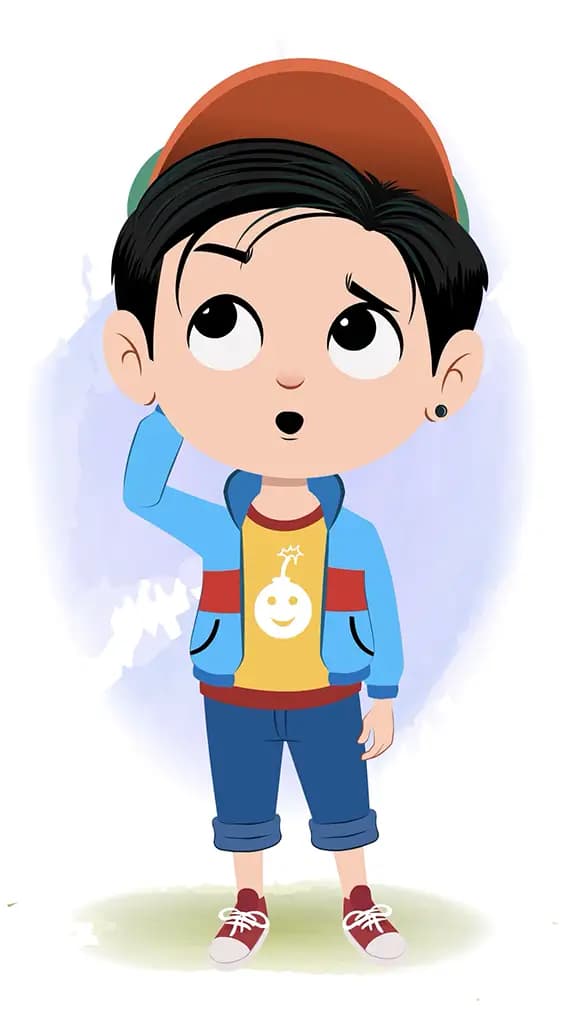 A confused stylish boy animated cartoon character aka navi