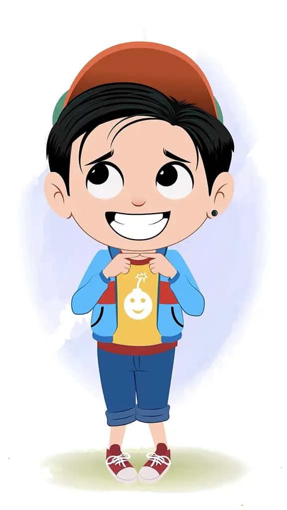 A nervous stylish boy animated cartoon character aka navi