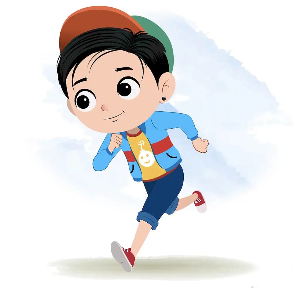 A stylish boy running three quarter view animated cartoon character aka navi