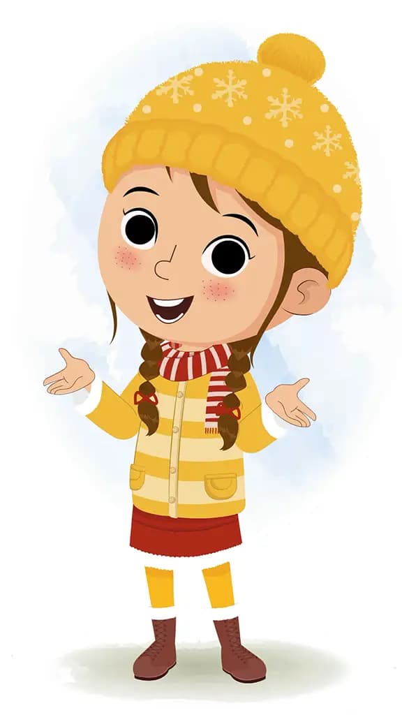A cute girl in winter clothes talking animated cartoon character aka nancy 3/4