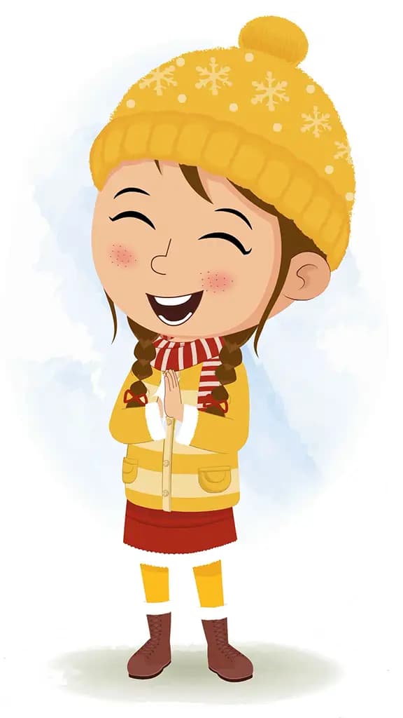 A cute girl in winter clothes clapping animated cartoon character aka nancy