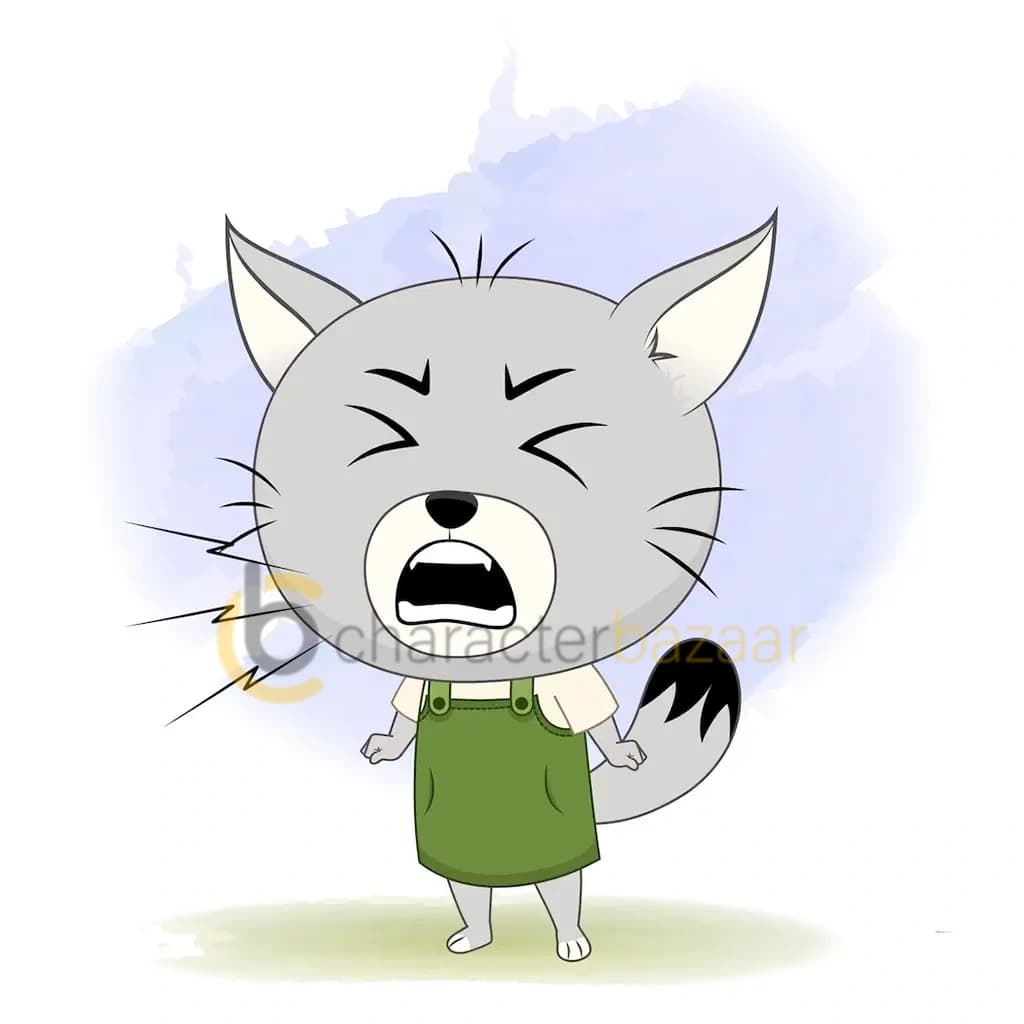 An angry cat animated cartoon character aka kitty the kitten 3/4