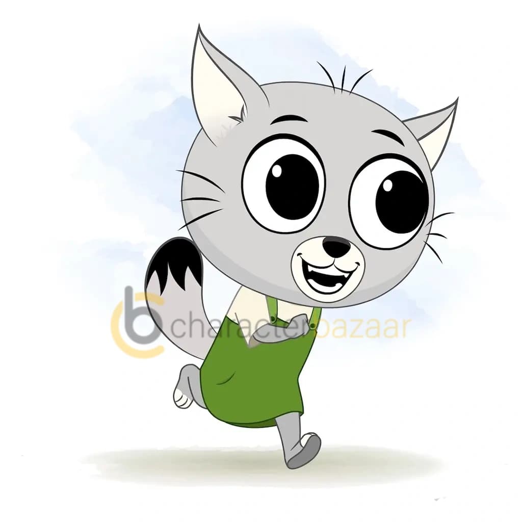 A cat running three quarter view animated cartoon character aka kitty the kitten