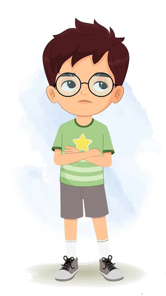 An annoyed cute boy animated cartoon character aka harry