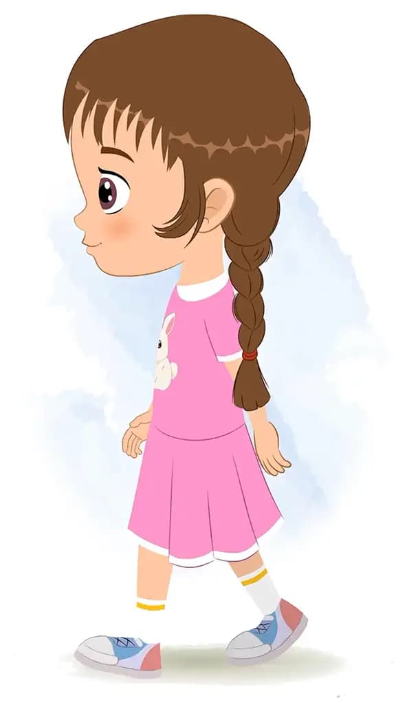 A cute girl walking side view animated cartoon character aka tannu