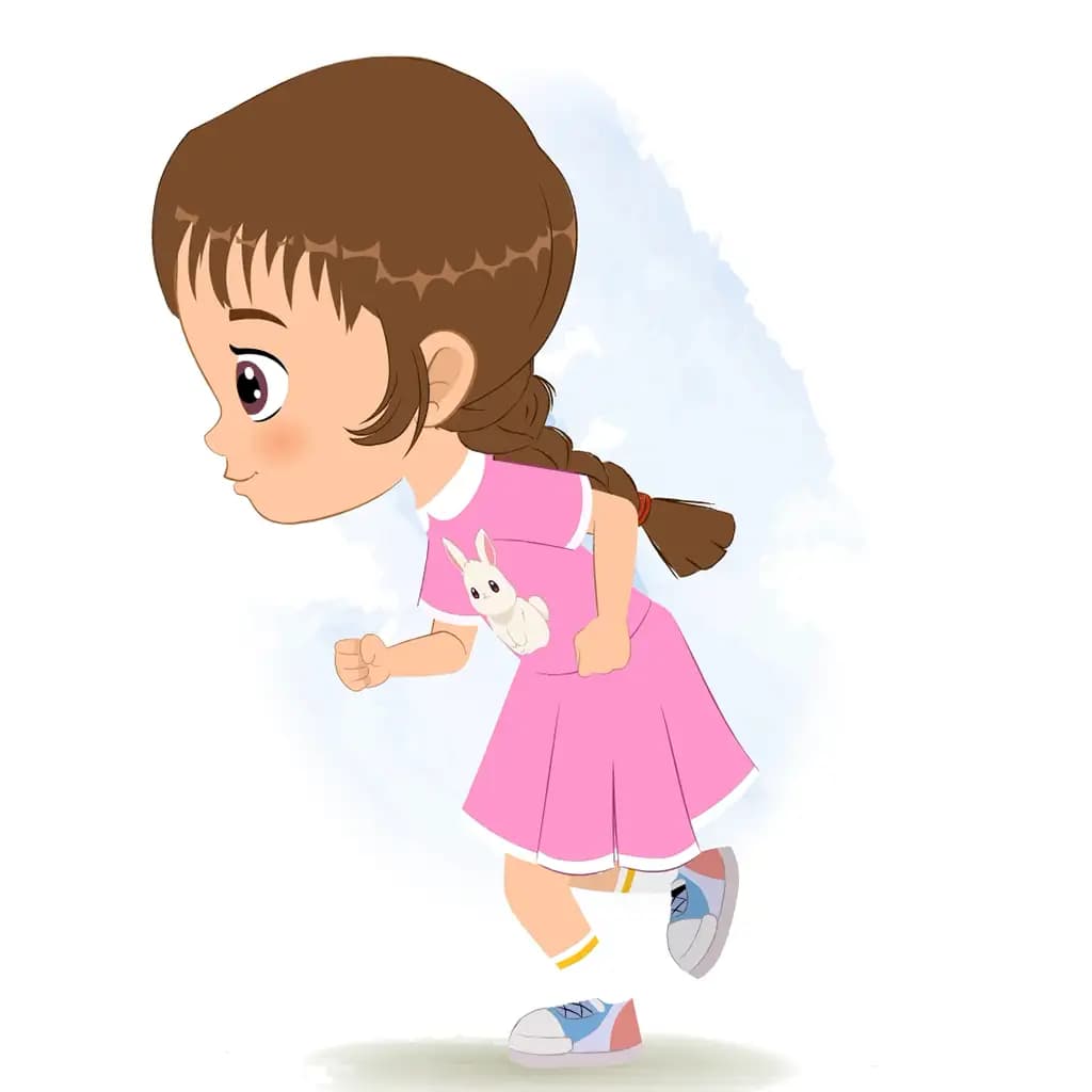 A cute girl running fast side view animated cartoon character aka tannu