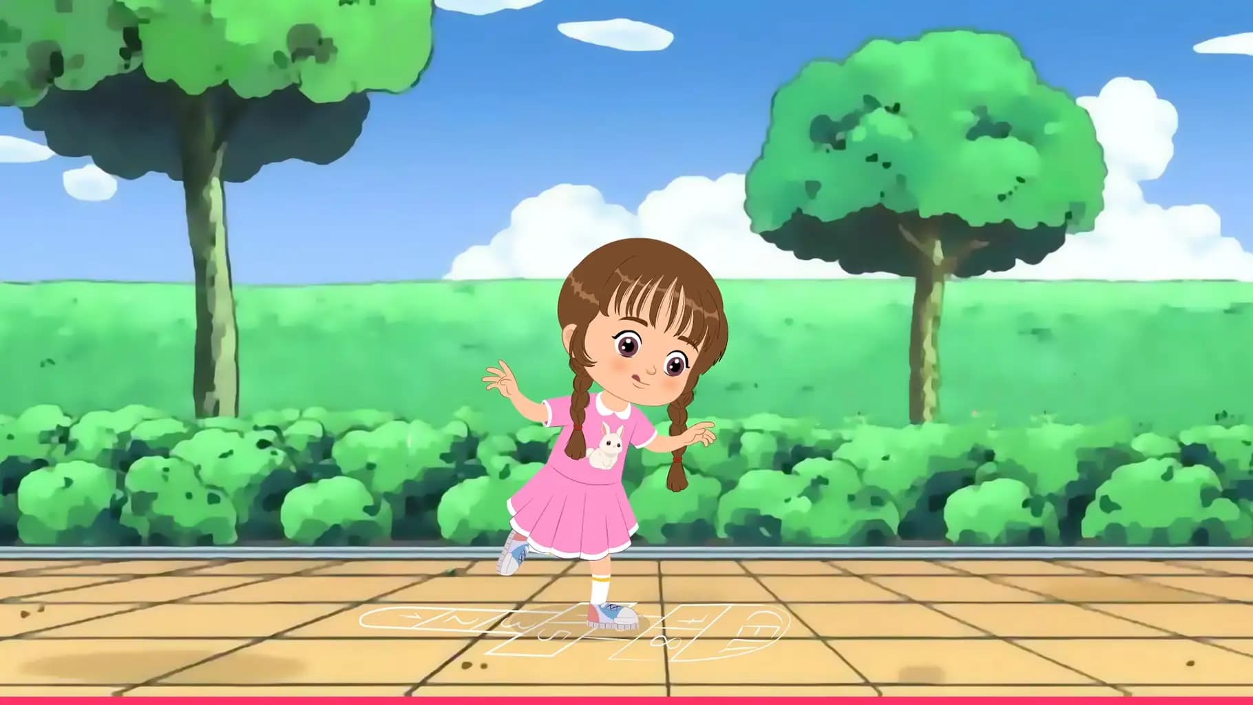 A little girl animated cartoon chacter holding flower and sniff the scent aka tannu