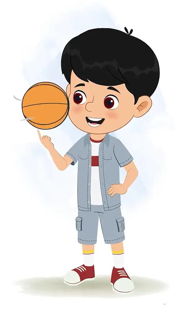 A little Indian boy playing basketball animated cartoon character aka max