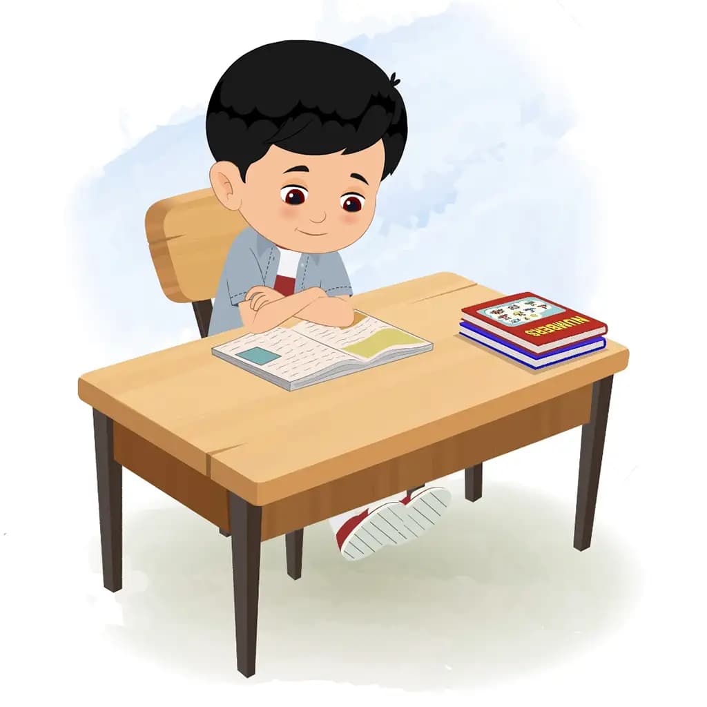 A little Indian boy reading a book and sitting on the table animated cartoon character aka aarav