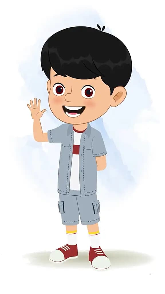 A little Indian boy saying hello animated cartoon character aka aarav