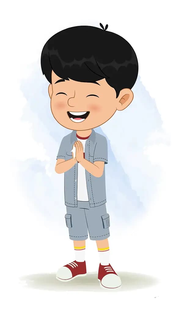 A little Indian boy clapping animated cartoon character aka aarav