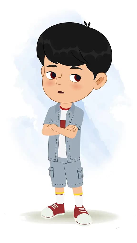 An annoyed little Indian boy animated cartoon character aka aarav 3/4