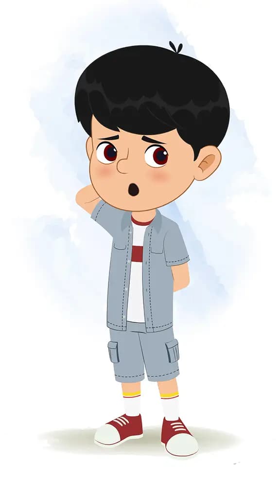 A confused little Indian boy animated cartoon character aka aarav 3/4